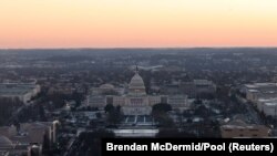 A view of the US capitol at dawn on the day of Donald Trump's inauguration.