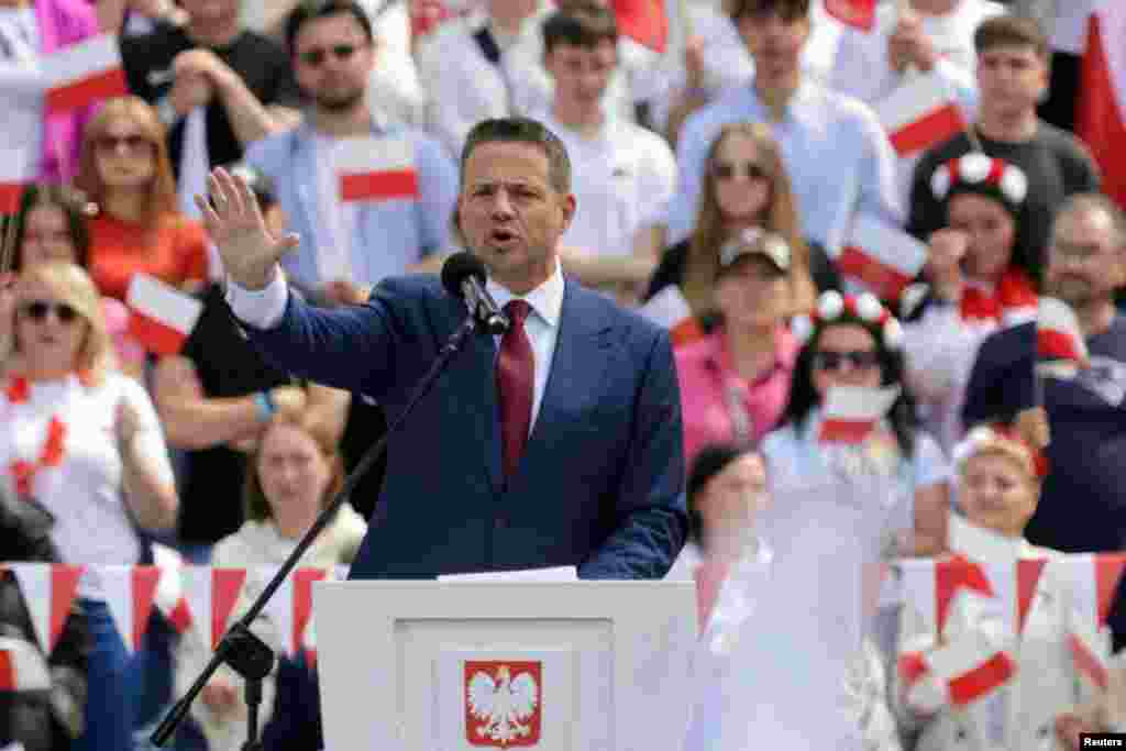 Рафал Тшаскоўскі на мітынгу