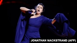 Jamala performs at the Eurovision Song Contest in Stockholm in 2016.