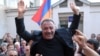 Opposition leader Sasun Mikaelian received a hero's welcome from supporters after being released from prison on May 27.