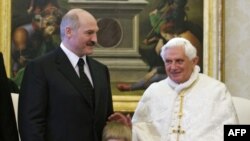 Belarusian President Alyaksandr Lukashenka and his 5-year-old son, Mikalay, meet with Pope Benedict XVI in the Vatican on April 27.