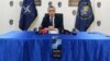 NATO Secretary-General Jens Stoltenberg speaking at a press conference in Pristina on July 1